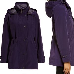 NWOT Gallery Satiny Sheen Purple Shadow Cinch Waist Hooded Rain Jacket Size MP